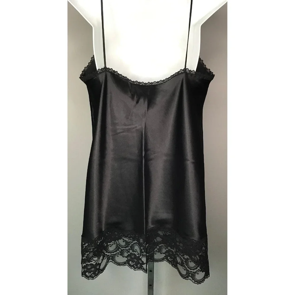 VTG 80's Black Satin Lace Trim Sz L Nightgown Lingerie + Ashley Taylor Half Slip
